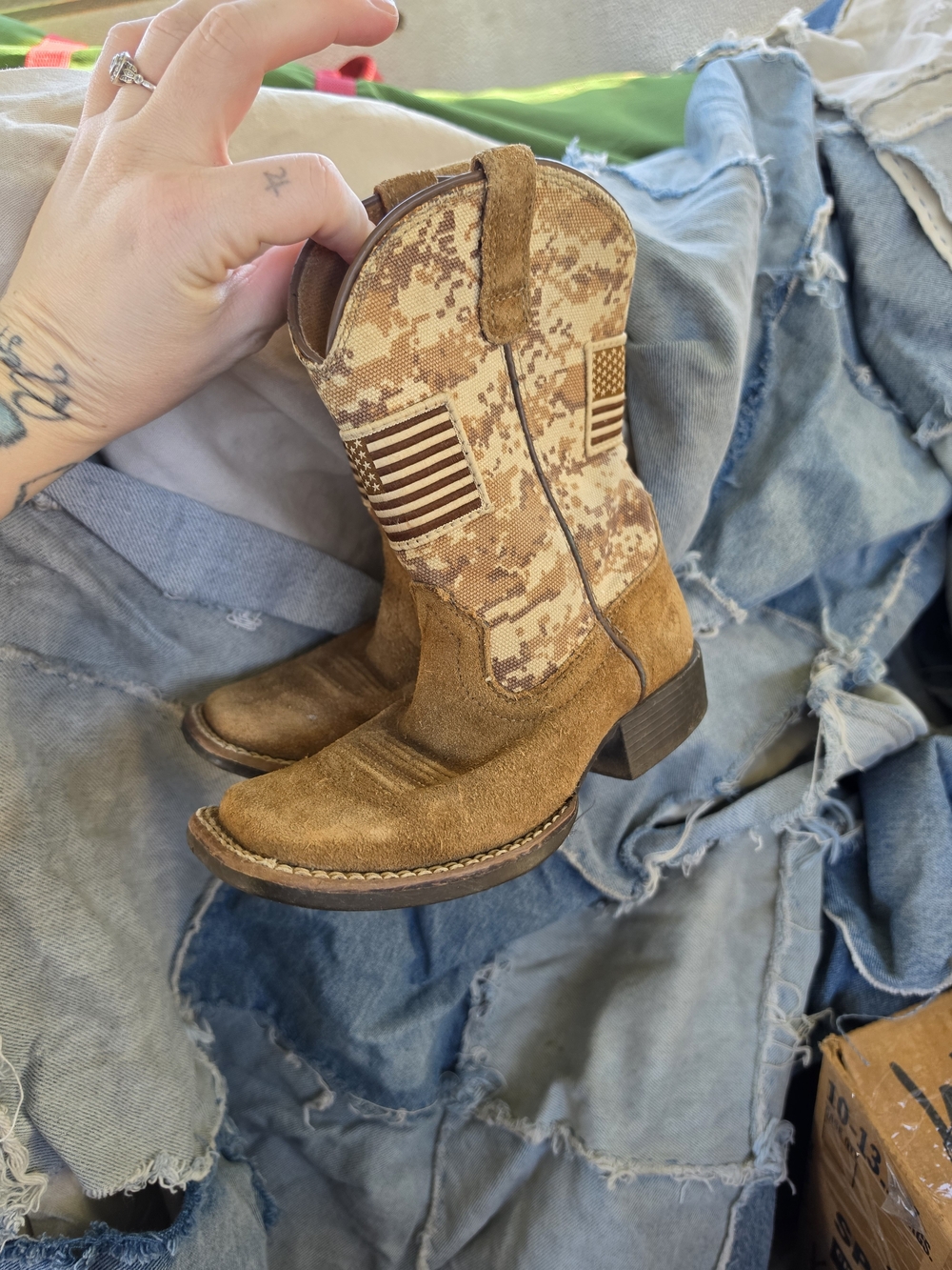Ariat Kids Brown Leather Desert Camo Flag Cowboy Boots